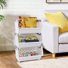 Idotry 3/4 Pack Plastic Stackable Storage Bins for Pantry Closet Organizer White