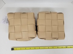 Set of 2 Small Faux Leather Woven Storage Baskets 5.5″ x 5.5″ x 3″