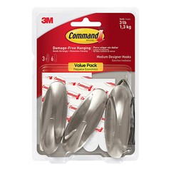 3M Command: Medium Brushed Nickel Designer Hook – Value Pack (Brushed Nickel)