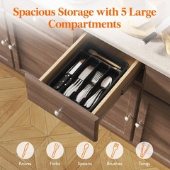 Lifewit Silverware Drawer Organizer Tray, 9.1 x 12.6 inch (5 Slots), Black