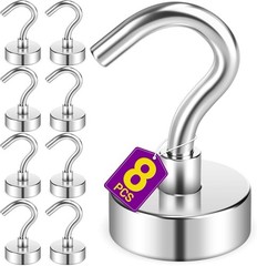 Compact 8 Magnetic Hooks with 25 LB Capacity for Easy Home & Cruise Organization