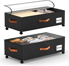 Under Bed Storage Containers With Wheels 9.5 Inch High Organizer 2 Pack