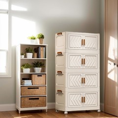 4 Tier Stackable Storage Bins with Lids Doors Wheels Storage Drawer