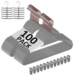 50/100pcs Premium Velvet Hangers Non-Slip w/Finger Clips and Tie Rack Ultra Slim