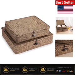 Multipurpose Natural Seagrass Baskets with Lid – Set of 2 for Home Use