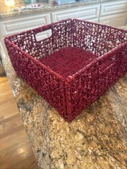 Red Straw Storage Basket Woven Handles Free Standing Square Contemporary