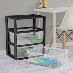 2 Pack Sterilite Wide 3 Drawer Tower Black Plastic Storage Organizer Cart Unit