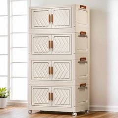 4 Tier Stackable Storage Bins with Lids Doors Wheels Storage Drawer