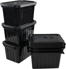 Versatile 6-Quart Black Storage Bins with Handles – Set of 6 Latch Boxes