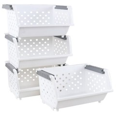 Cand Stackable Plastic Bins – 4 Packs White Large Plastic Stackable Storage Bins