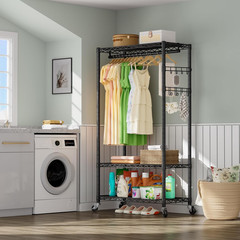 Heavy Duty Clothes Rack Rolling Garment Rack,3 Tier Adjustable Wire Shelving