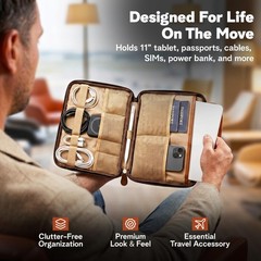 Vegan Leather Travel Tech Pouch, Electronics & Cable Case Organizer with Padd…