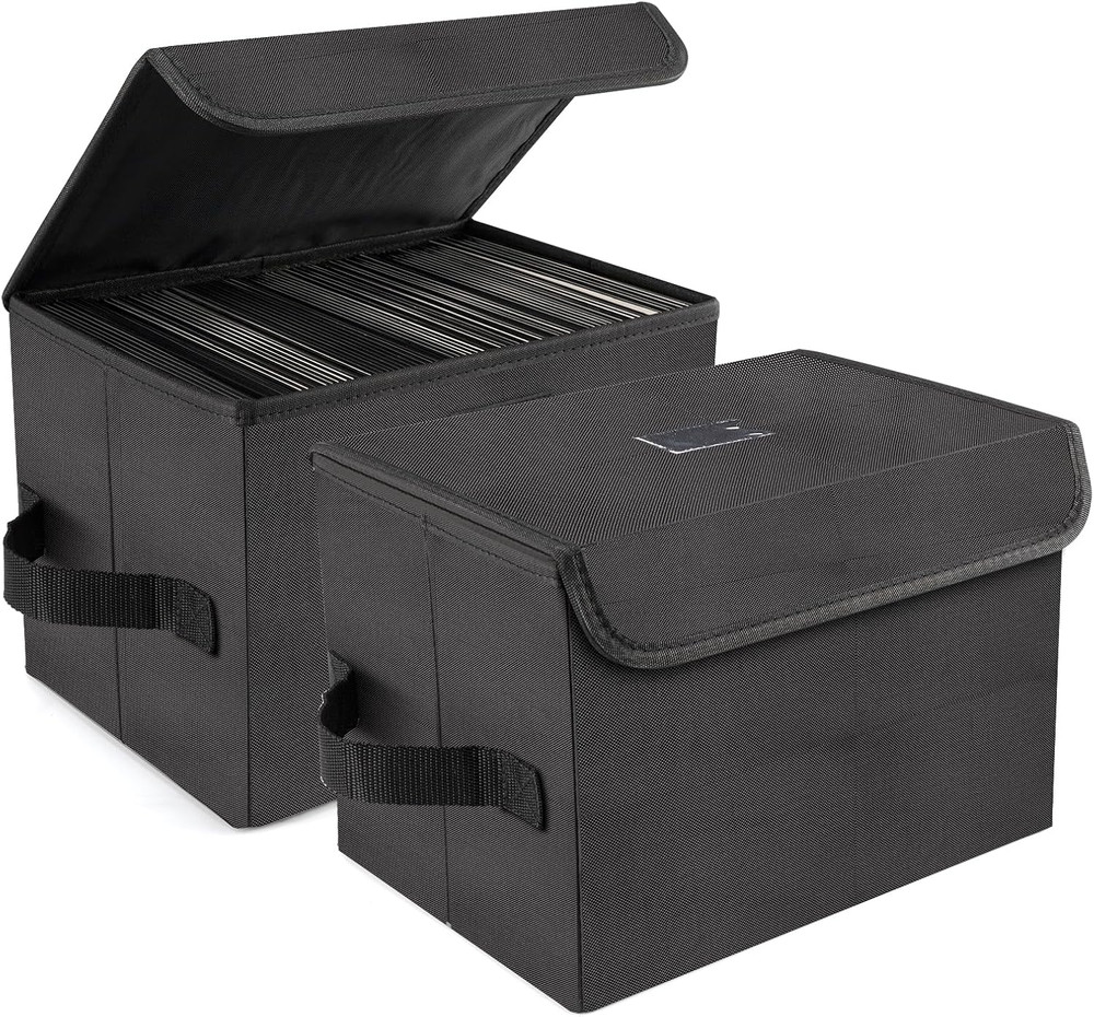 7-Inch Vinyl Storage Box, Set of 2 Stackable Case with Lid | Durable Nylon, Hold