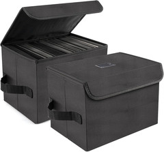 7-Inch Vinyl Storage Box, Set of 2 Stackable Case with Lid | Durable Nylon, Hold