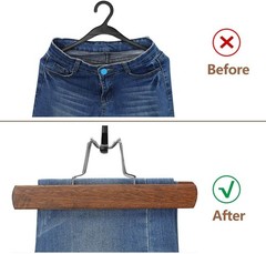 12-Pack Wooden Pants Hangers Non-Slip Skirt Trouser Clamp Walnut Finish 360 Hook