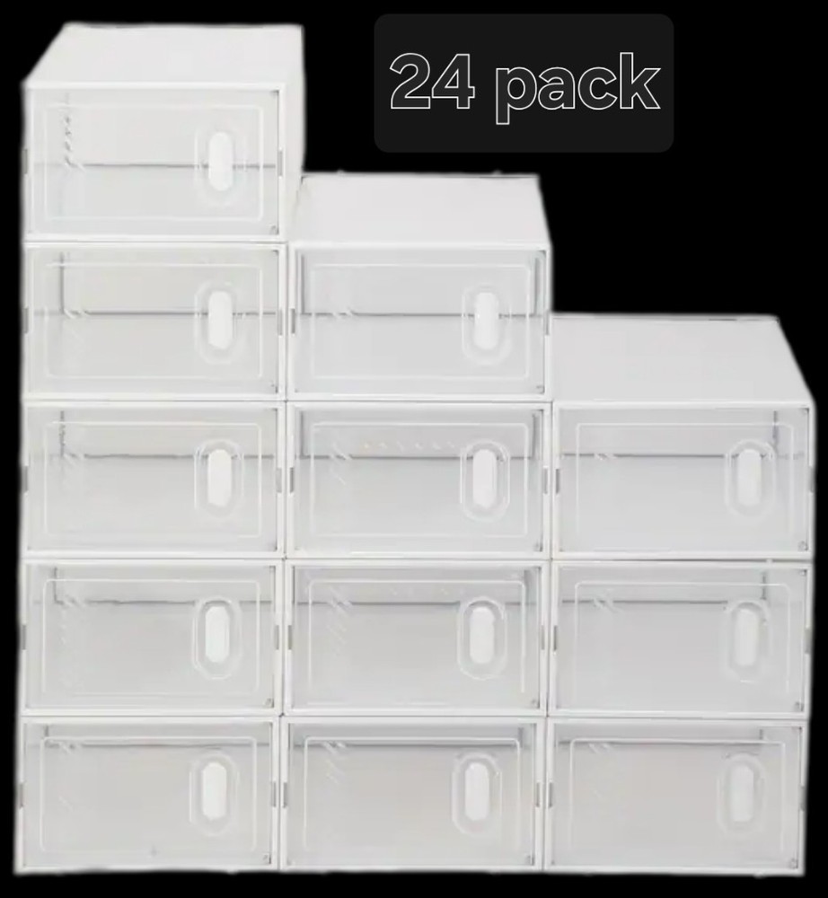 Karl Home, 24-Pack Clear Plastic Shoe Boxes, Stackable, 9.1″Wx5.5″Hx13″D Storage