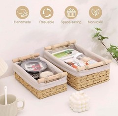 Set of 2 Wicker Storage Baskets with Handles Decorative Toilet Paper Tank Organi