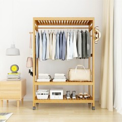 Heavy Duty Wooden Clothes Rail Rack Garment Hanging Stand Corner Open Wardrobe