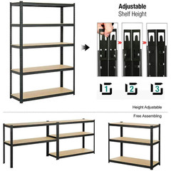 2x 5 Tier Heavy Duty Boltless Metal Shelving Shelves Storage Shelf Garage Black
