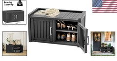 Shoe Storage Cabinet Waterproof UV-Resistant Bench Indoor Outdoor Modern Black