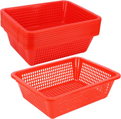 10 Red Plastic Storage Baskets for Home, Office, Classroom & Shop – 10 Pack