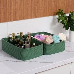 Large Shallow Organizing Baskets 15x11x5.1 Inches Rope Woven Storage Bins