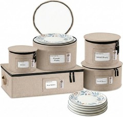 5 Pc China Storage Containers Set Dish Organizer w/ Dividers Brown