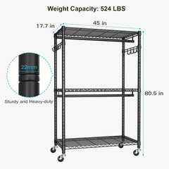 Heavy Duty P1 Plus Rolling Clothes Rack with Wheels, Max Load 524 LBS