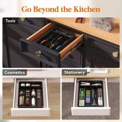 Lifewit Silverware Drawer Organizer Tray, 9.1 x 12.6 inch (5 Slots), Black