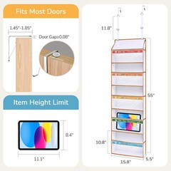 5 Tiers Adjustable Weekly Over Door Organizer with 10 Mesh Side Pockets, 44 l…