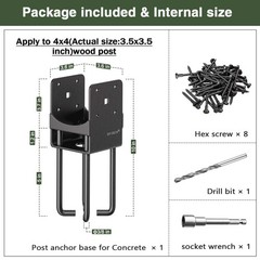 U-Shape Wet Concrete Fence Post Holder 4″x4″ Actual 3.5″x3.5″ Base – For Decks