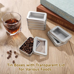 48 PCS Rectangular Metal Tin Boxes with Clear Lid for Jewelry & Crafts