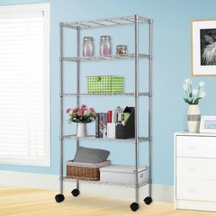 New 65x36x14″ Homegear Adjustable 5-Shelf Shelving Wire Unit Rack with Wheels