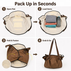2-in-1 Expandable Tote Bag Camping Picnic Grocery Beach Gym Shoulder Carryall