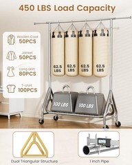 Heavy Duty Clothing Rack – Metal Clothes Rack Load 450 Silver Single Rod – L