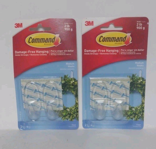Command Medium-Sized Decorative Hooks Clear 2 Hooks 4 strips Per Pack (2 Packs)