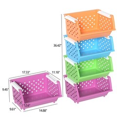 4-Pack Colored Stackable Storage Bins for Pantry Organizer Large Plastic Baskets