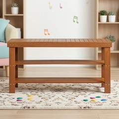 3-Tier Bamboo Shoe Rack Bench – Entryway Mudroom Wooden Storage Shelf Walnut