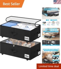 Under Bed Storage with Wheels, 2-Pack 10″ Height XXL 60L Rolling Storage Bins…