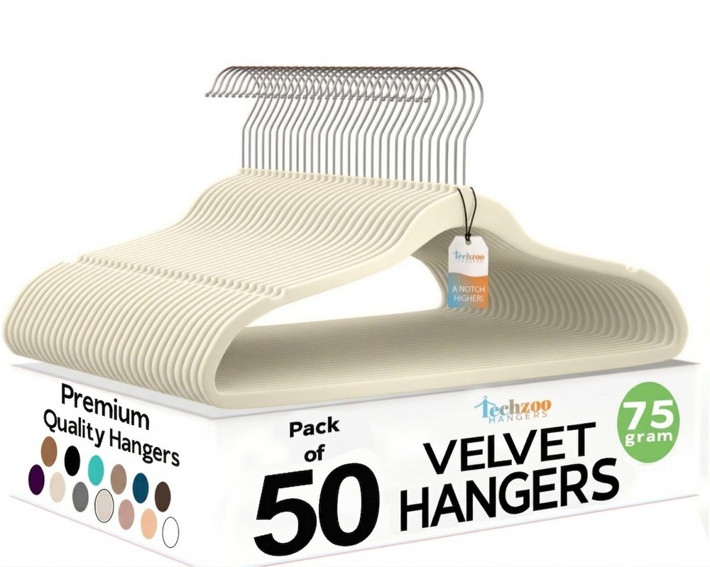Techzoo 50 Pack New Premium Quality Velvet Hangers Ultra Thin Non Slip Adult