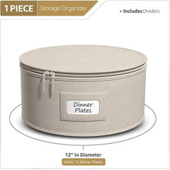 Beige Fabric Dinnerware Storage, 12 In. X 6.25 In. China Plate Container Organiz