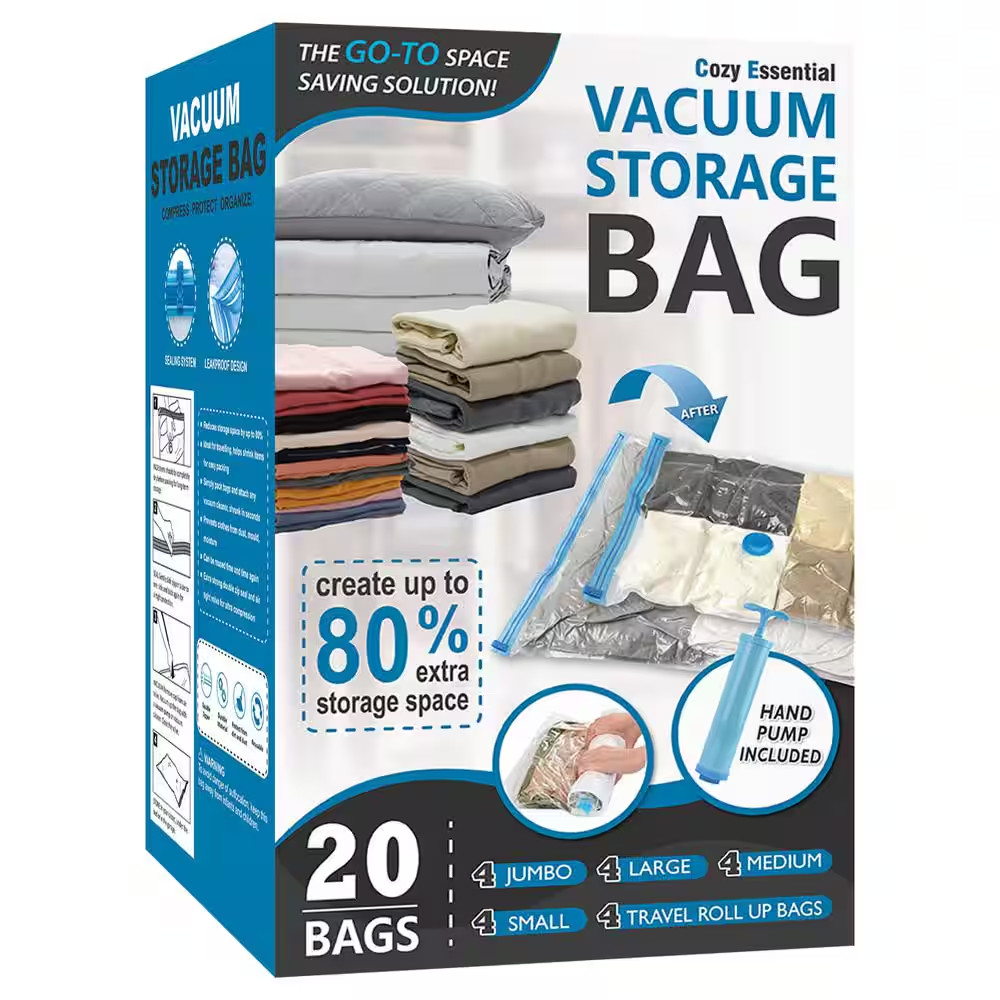 20-Packs PA+PE Vacuum Storage Bag, Space Saver Bags Compression for Comforters a