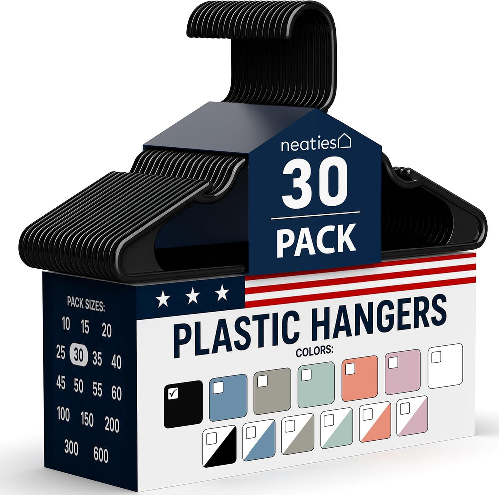 Plastic Hangers 30 Pack – Made in the USA – 6Lb Capacity Standard Clothes Hanger