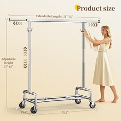 Heavy Duty Clothes Rack 75″ Extra Wide, 450 LBS Clothing Rack with 4 Hooks