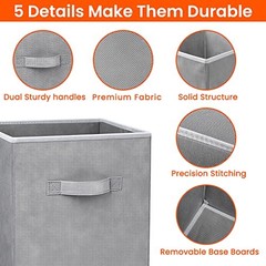 Storage Cubes – 11 Inch Heavy Duty Fabric Closet Bins Medium -11 inches Grey