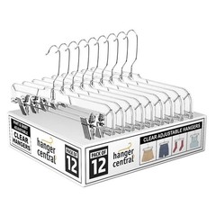 Premium 14 Inch Clear Pants Hangers with Adjustable Clips – 12 Pack Space-Sav…