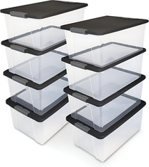 8-Pack Snaplock, Small Clear Plastic Storage Organizer Bins with Lids, 15 Quart,
