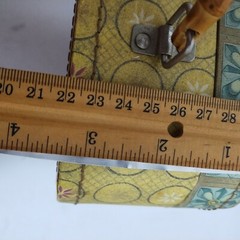 Vintage Storage Box Purse Bamboo Handle Metal Clasp Fruit Pear Apple 10″ Cottage