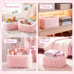 Pink Plush Storage Baskets – 3 Pack for Toys, Blankets & Room Decor, 14×10 Inch