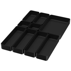 9 PCS Black Stackable Drawer Organizer Trays Set Plastic Vanity Desk Bins